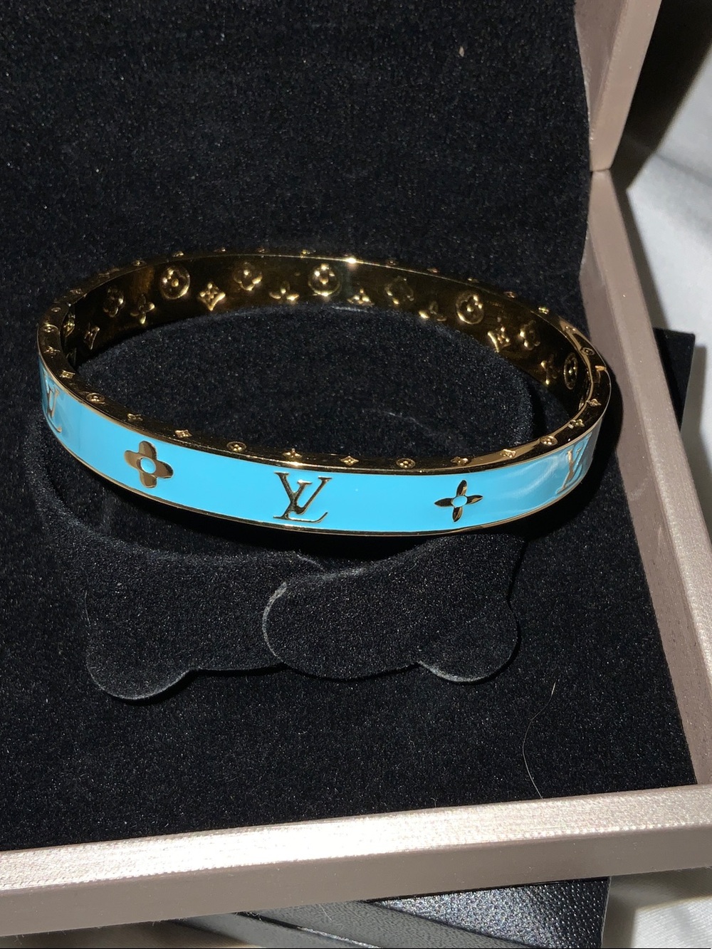 Turquoise Enamel and Gold Monogram Bracelet
